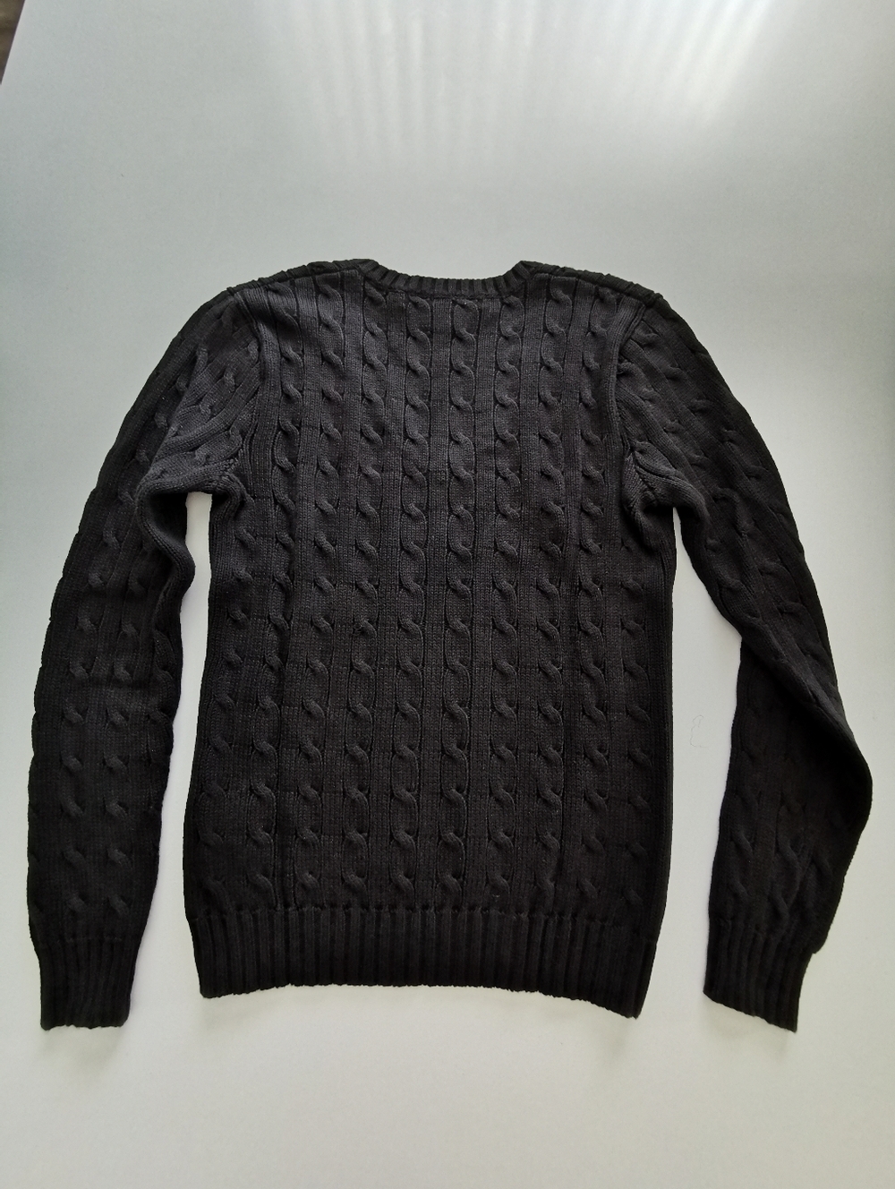 Ralph Lauren Sport 100% Cotton Black Cable-Knit V-Neck Sweater Pink Pony Logo - Picture 2 of 5
